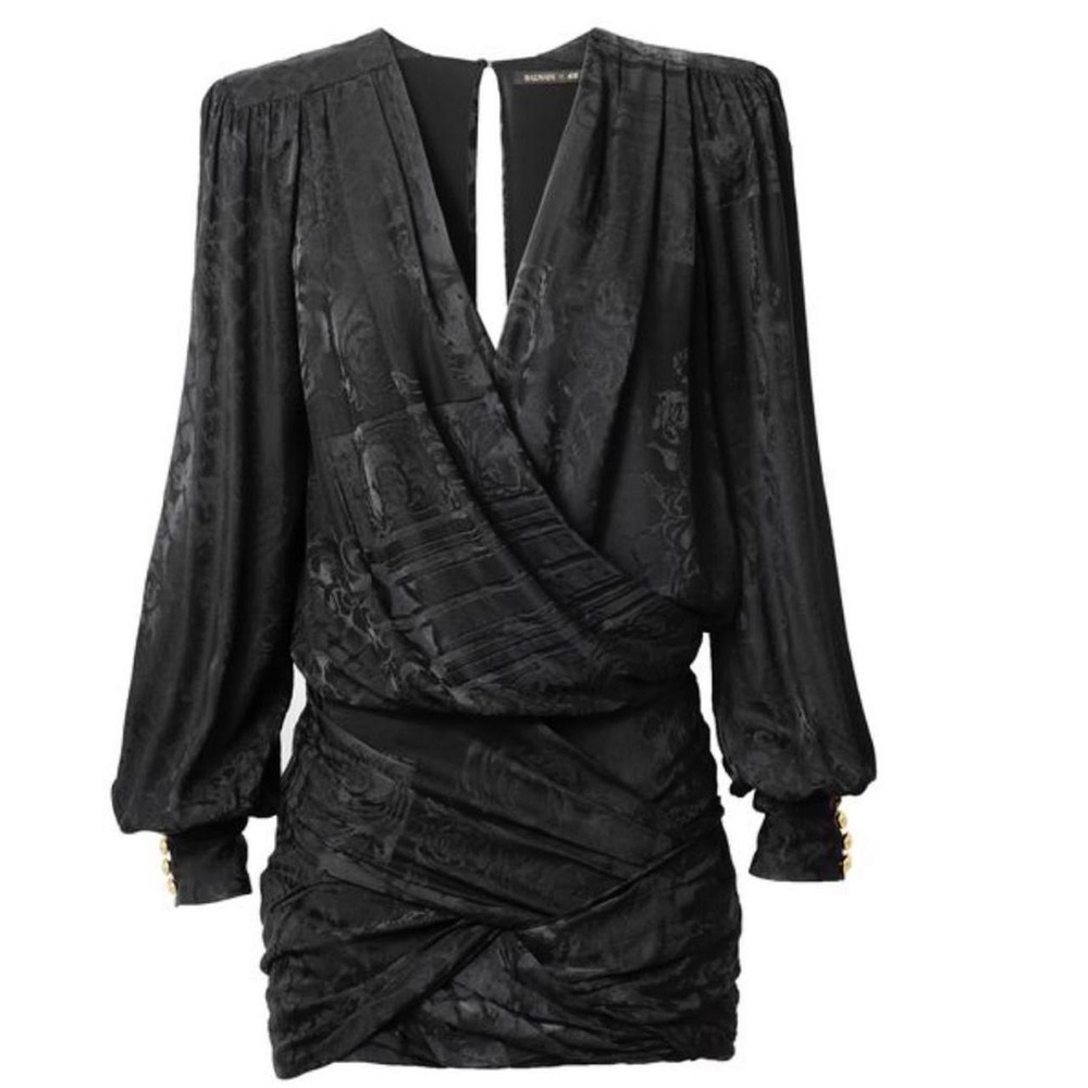 Balmain x H&M Jacquard Weave Silk Black Backless Dress